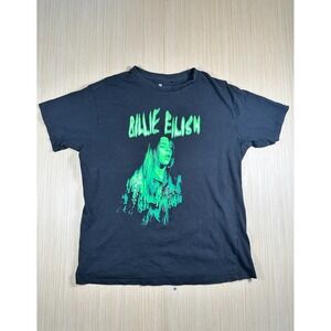 Billie Eilish Spooky Green Shirt Womens XS Black Cotton Wordmark Logo Round Neck